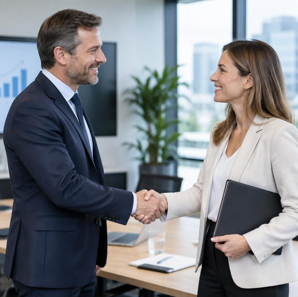 Colleagues shaking hands after a productive session